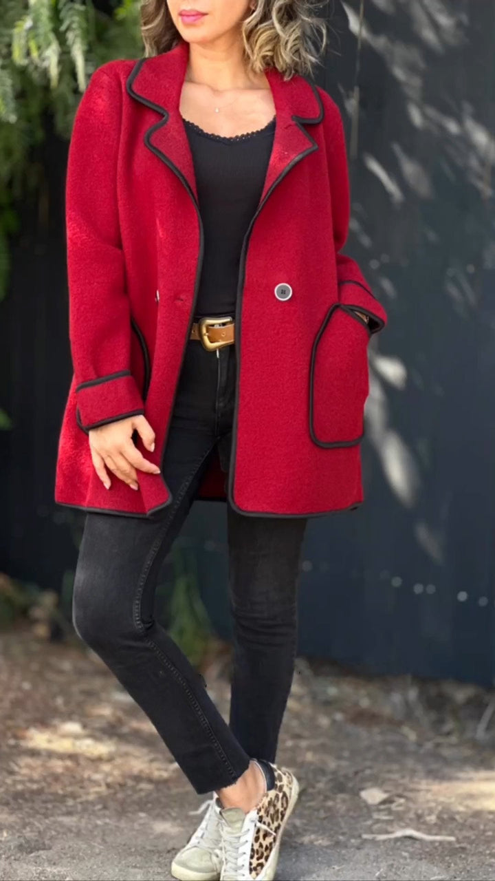 Women's elegant double-sided wool coat with suit collar