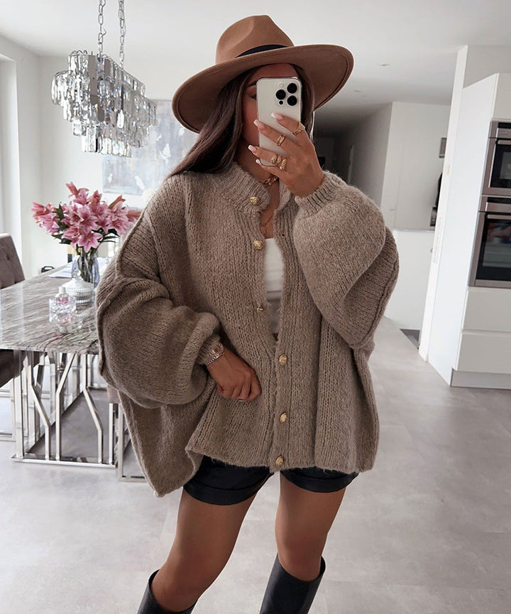 Stylish solid color casual batwing sleeve cardigan