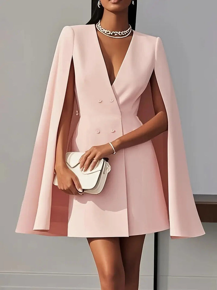 Commuter double-breasted cape-style solid color suit dress