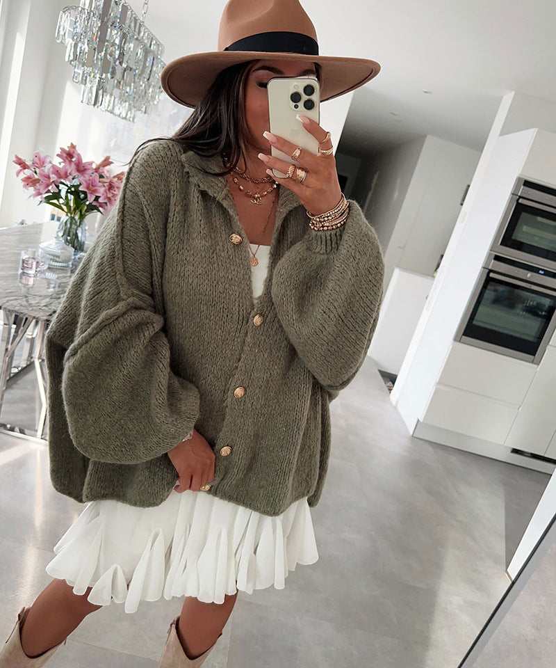 Stylish solid color casual batwing sleeve cardigan
