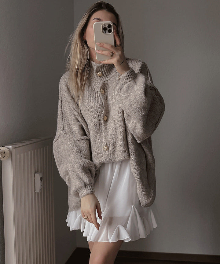 Stylish solid color casual batwing sleeve cardigan