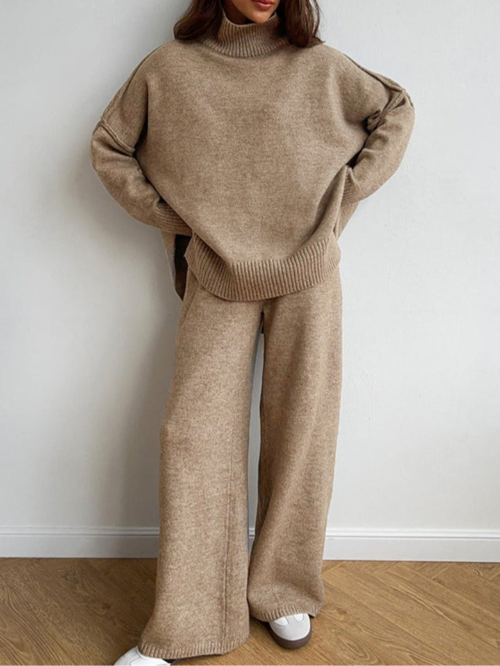 High-neck casual loose thick knit sweater set