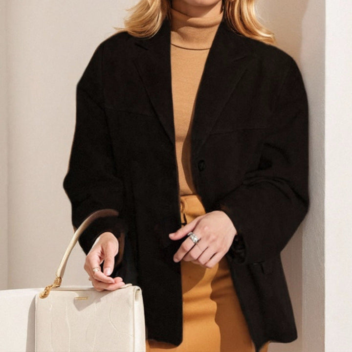 Retro Brown Faux Suede Loose-fitting Pocket Suit Jacket