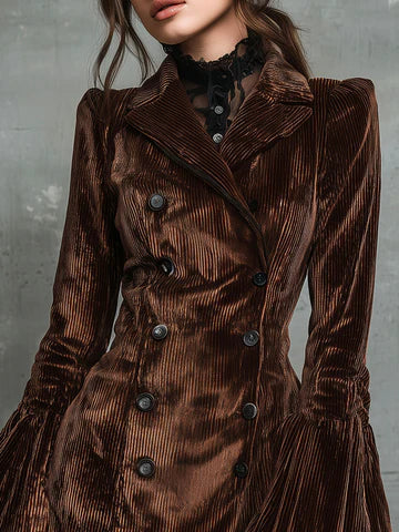 Retro Velvet Double-Breasted Lace Cuff Suit Mini Dress