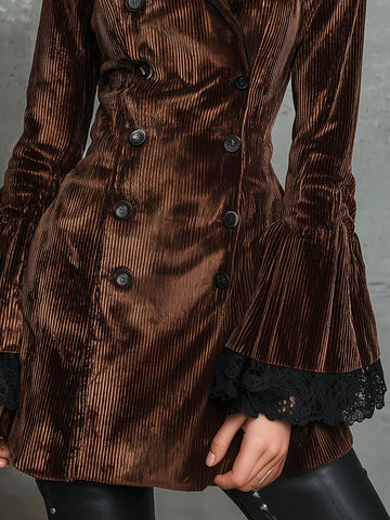 Retro Velvet Double-Breasted Lace Cuff Suit Mini Dress