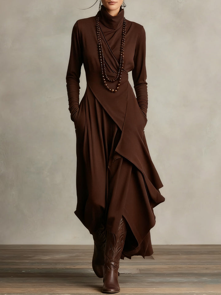 Purple High-neck Asymmetrical Pleated Maxi Dress（Necklace not included）