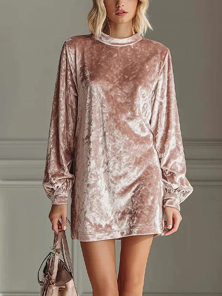 Velvet Round Beck Long Sleeve Loose Mini Dress