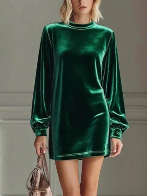 Velvet Round Beck Long Sleeve Loose Mini Dress