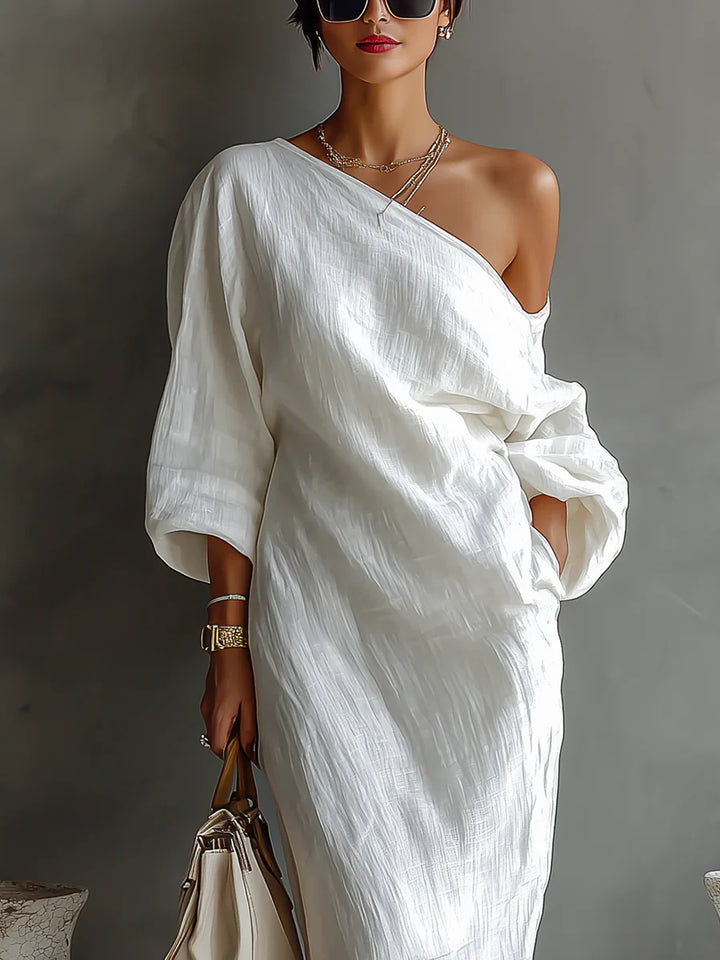 White One-shoulder Flowing Elegant Maxi Dress