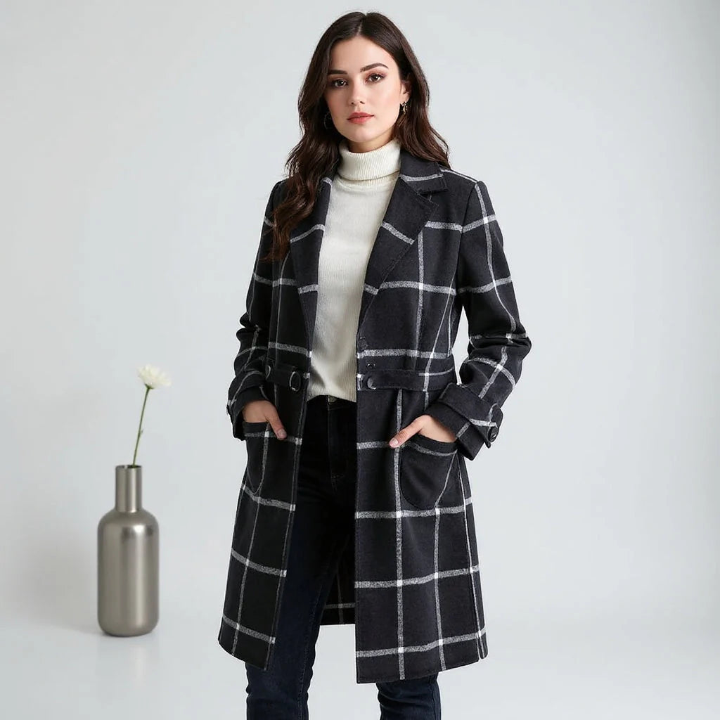 Valeria™ - Elegant Checked Wool Coat
