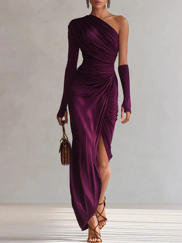 Elegant Sexy Purple One-Shoulder Maxi Dress