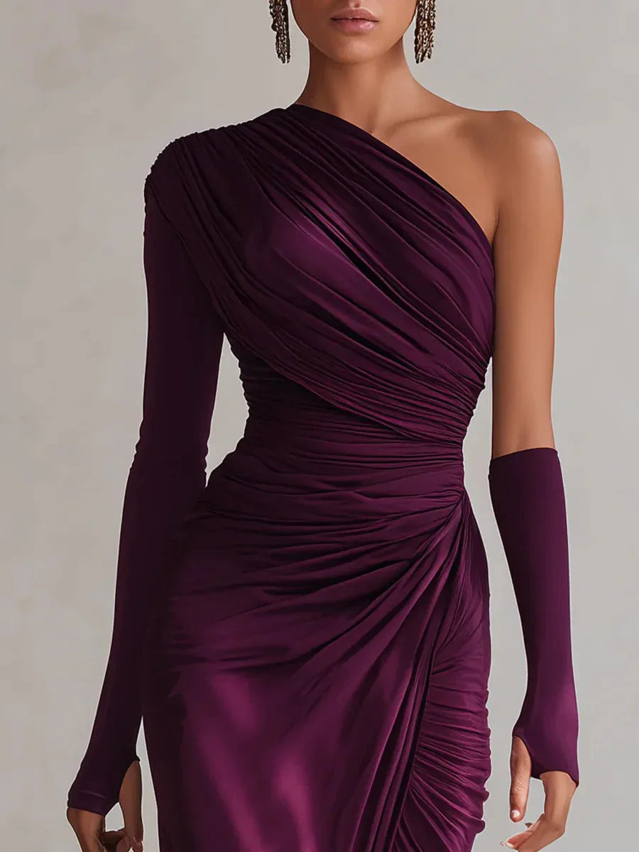 Elegant Sexy Purple One-Shoulder Maxi Dress